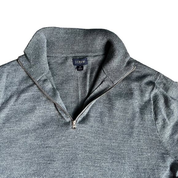 J Crew Mens Gray Merino Wool Blend 1/4 Zip Pullover Sweater Size Medium - Picture 4 of 9
